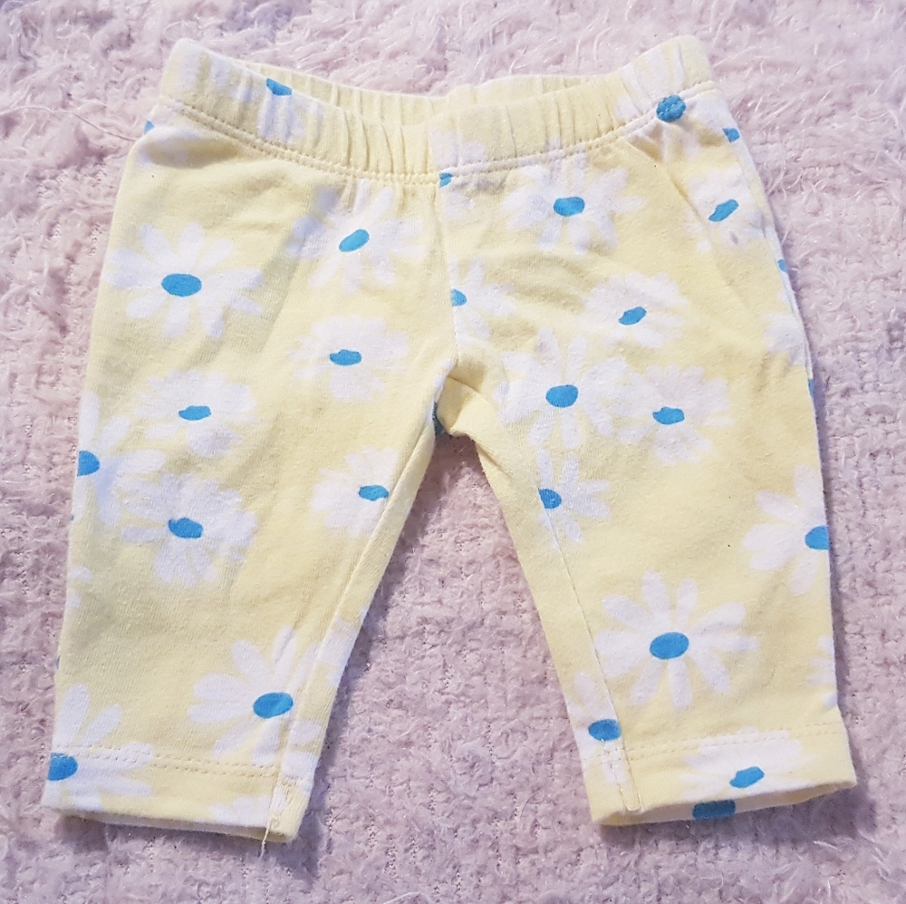 Faded Glory Baby Yellow Pants White Daisies Blue Center 0-3 Months